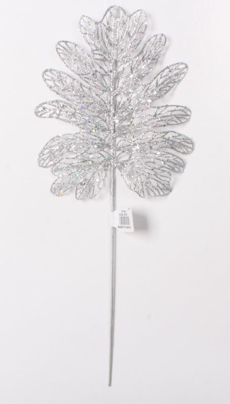 18" Silver Gltter Palm Leaf Pick