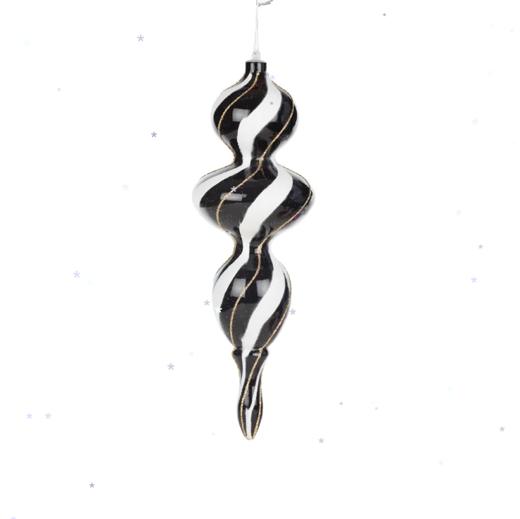 14" Black & Gold Glitter Finial Ornament