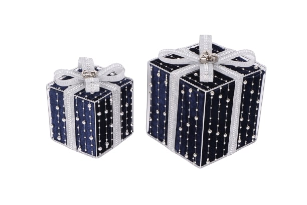 6" & 8" Blue With Silver Bow Gift Box Set