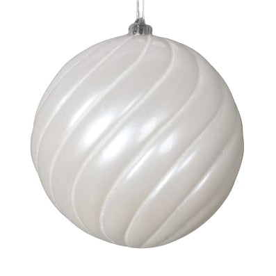 8" White Glitter Swirl Ball Ornament