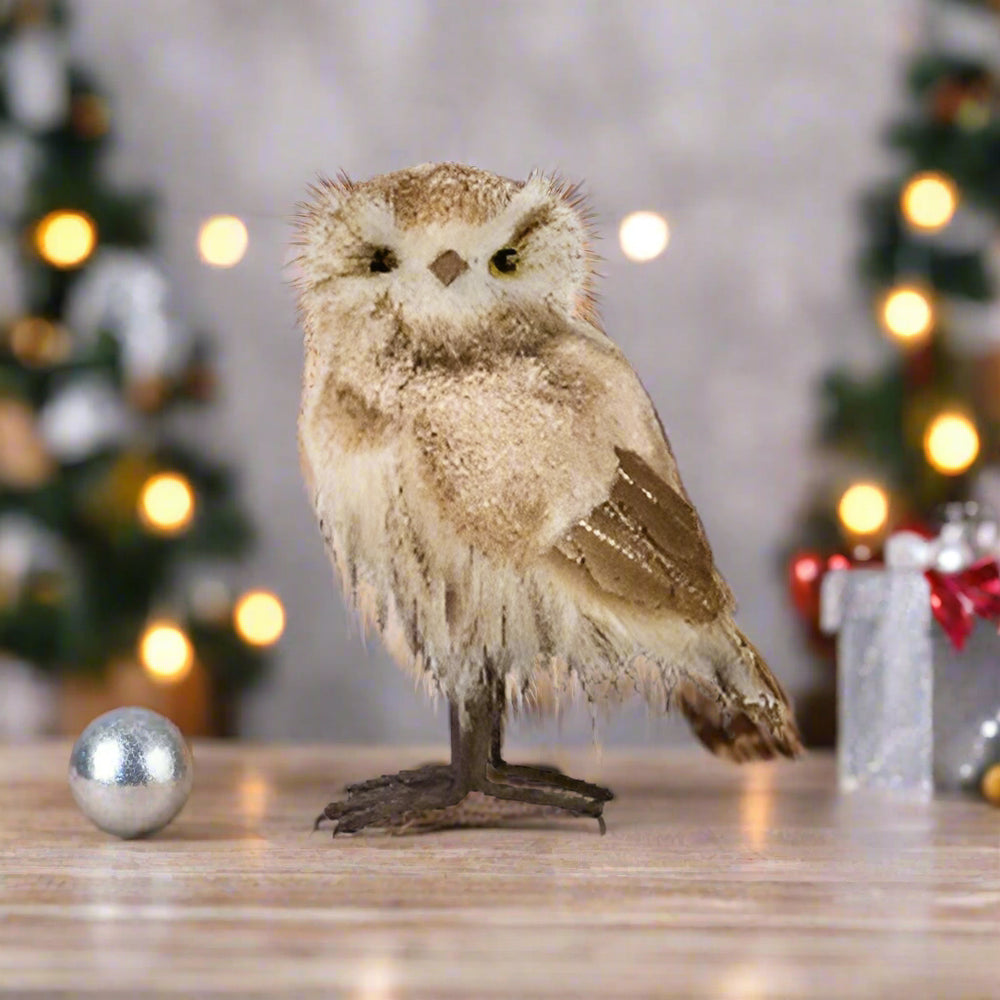 11" Ivory Gold Glitter Owl