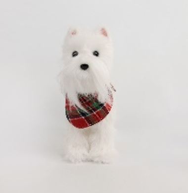 12" White Dog with Red Scarf