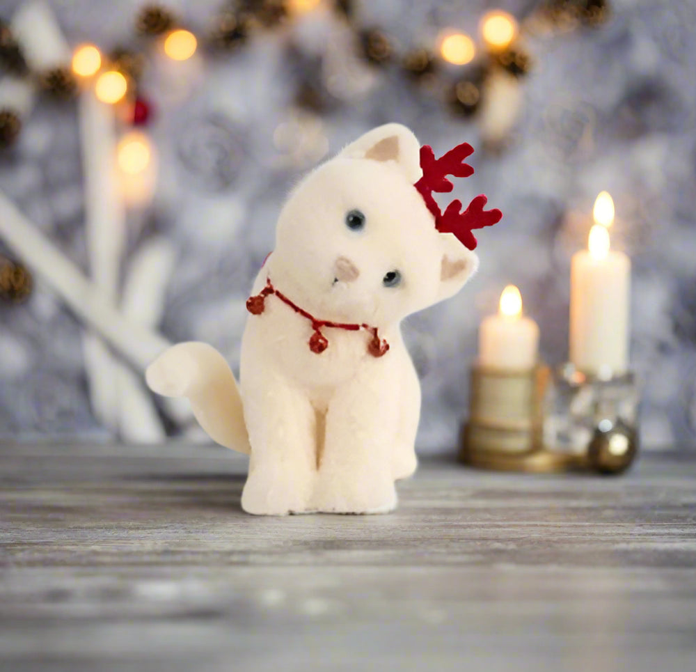 9" White Cat with Red Antlers