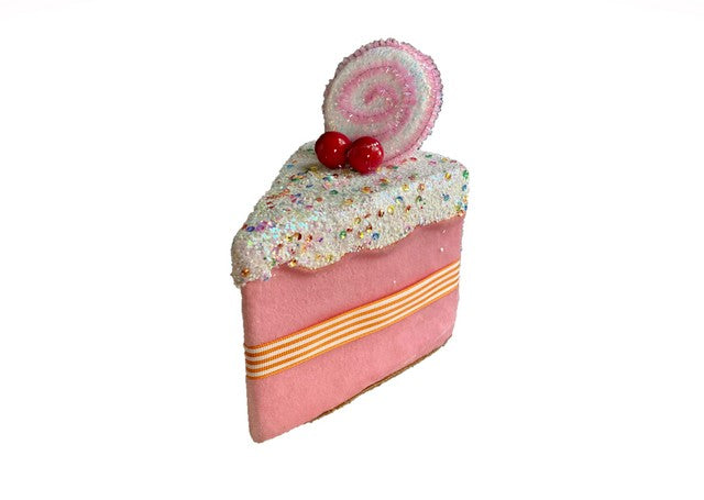 6" Pink Cake Slice With Sprinkles Ornament