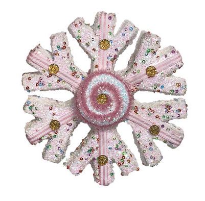 7" White & Pink Candy Snowflake Ornament