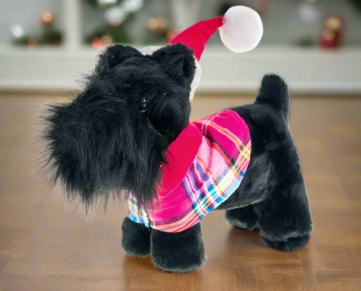 18" Black Dog With Plaid Shirt