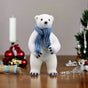 12" Standing Polar Bear With Blue Scarf