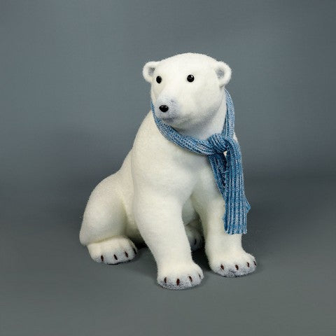 19" Sitting Polar Bear With Blue Scarf