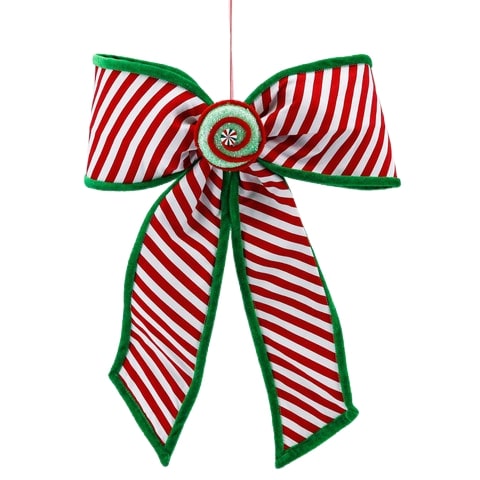 15" White, Red, & Green Peppermint Striped Bow