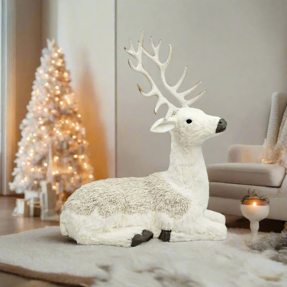 2.8 FT White Reindeer Laying Down