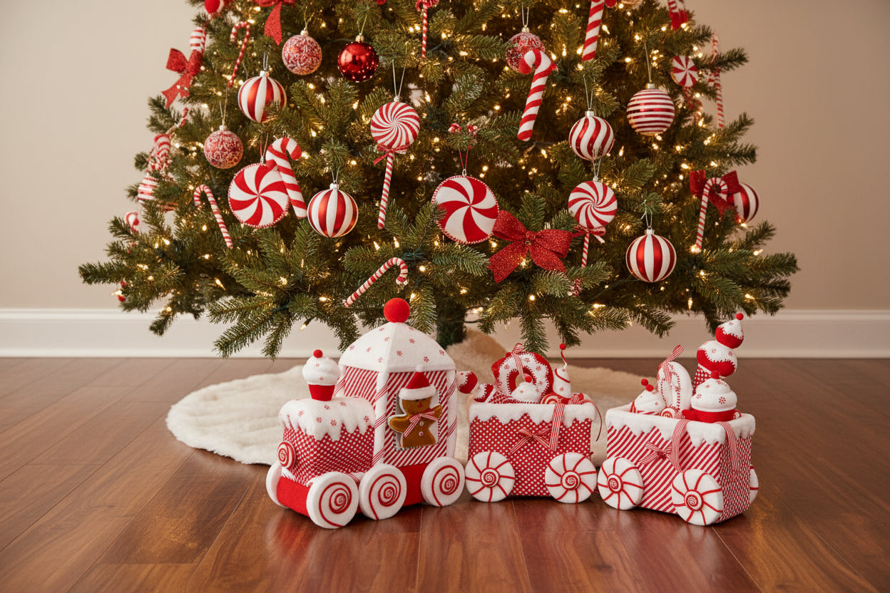 15" Peppermint Candy Train 3 Pieces