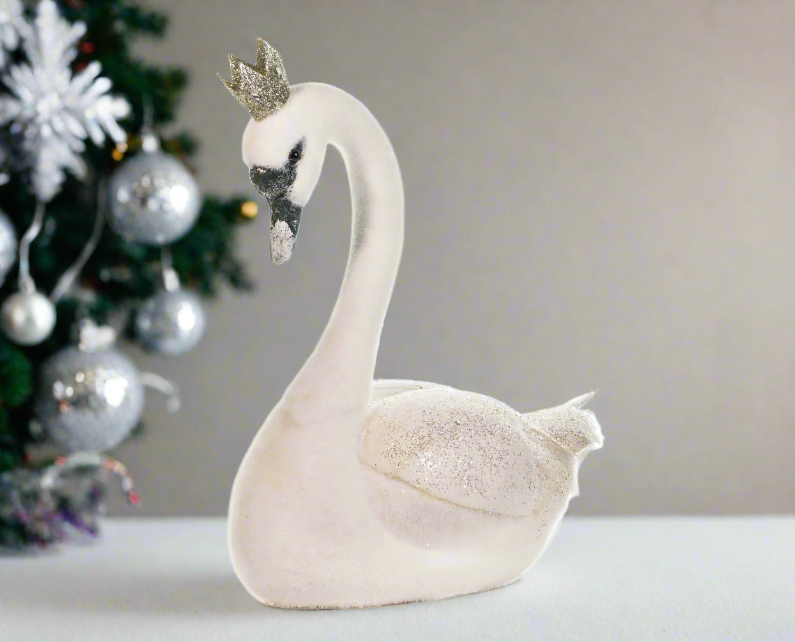 13" White Swan With Crown