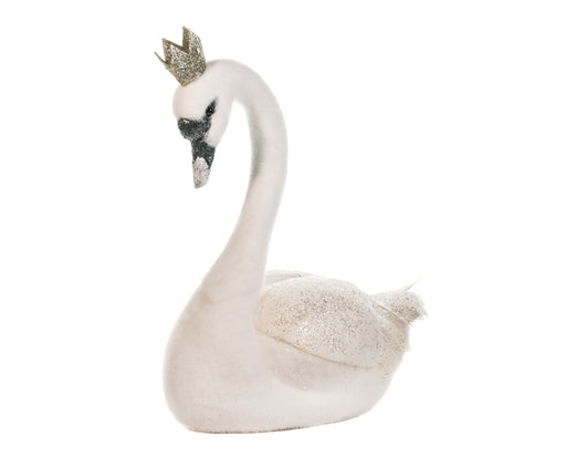 13" White Swan With Crown