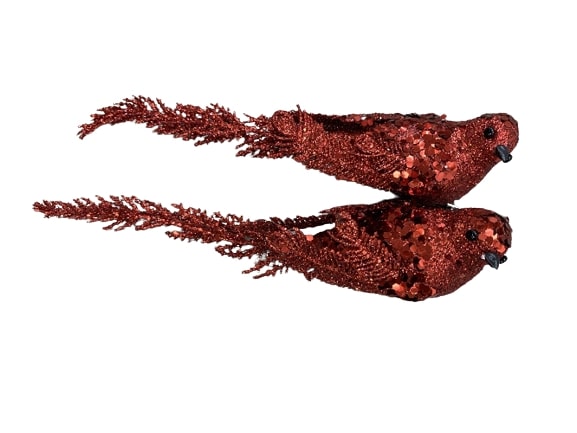 9" Red Birds With Clip 2 Pack