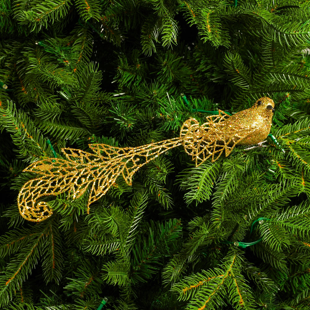 12" Gold Glitter Long Tail Bird