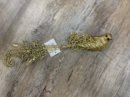 12" Gold Long Tail Bird With Clip