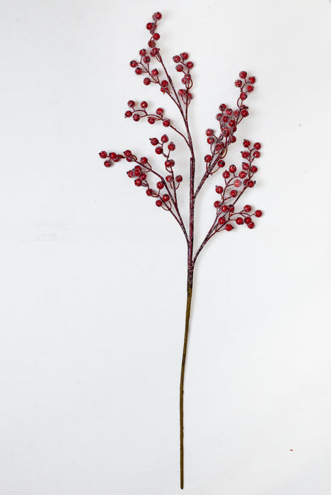 30" Red Iced Berry Branch