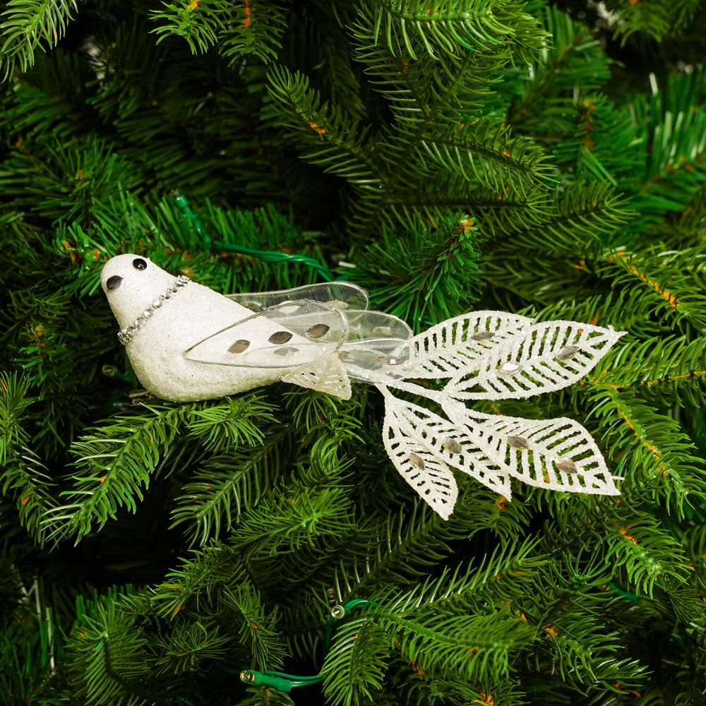 8" White & Silver Jewel Bird