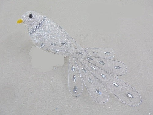 8" White & Silver Jewel Bird