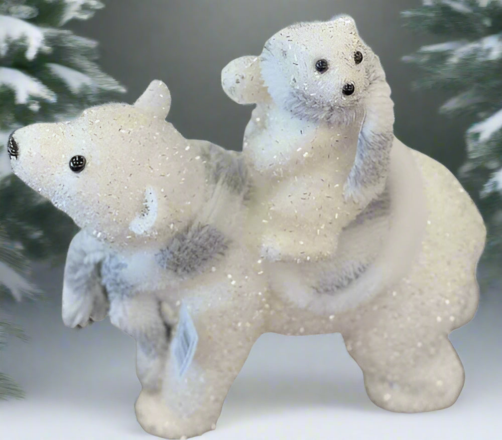 11" Mama Polar Bear & Cub With Scarves