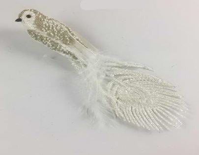 10" White & Champagne Sequined Bird