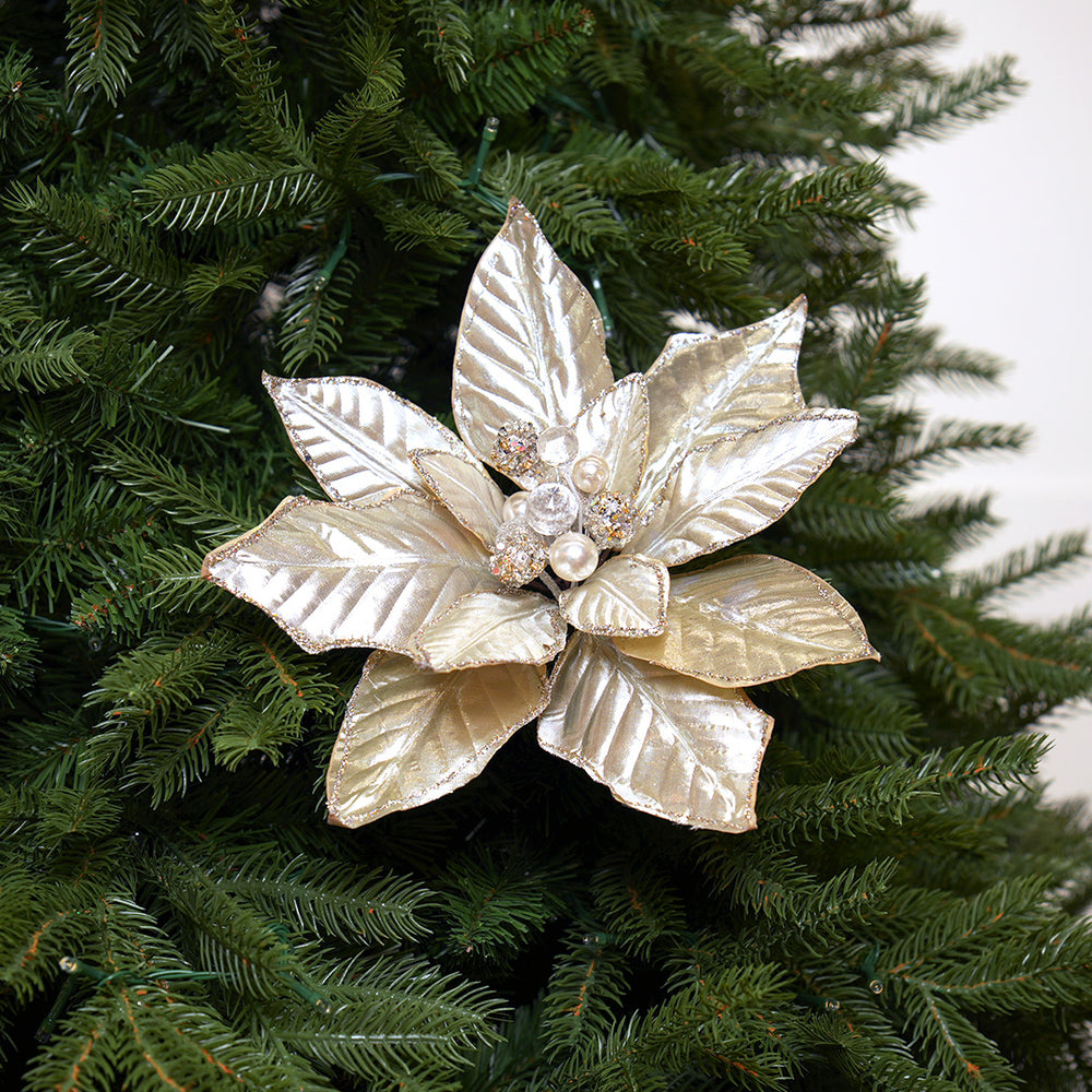 11" Velvet Poinsettia Clip