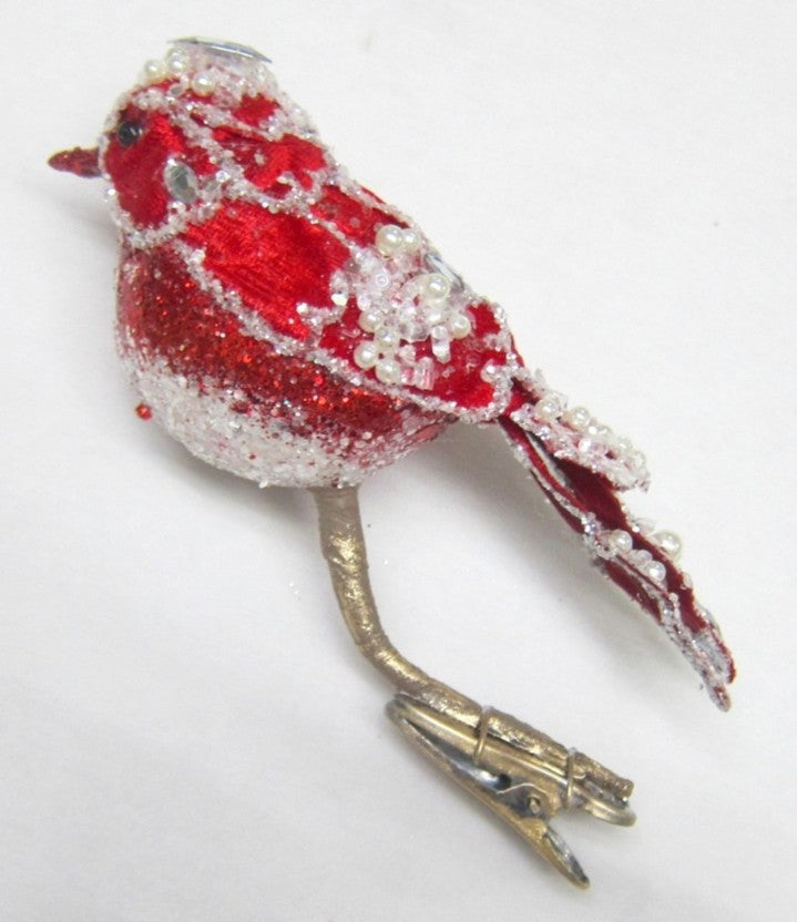 6" Snowy Red Bird Clip