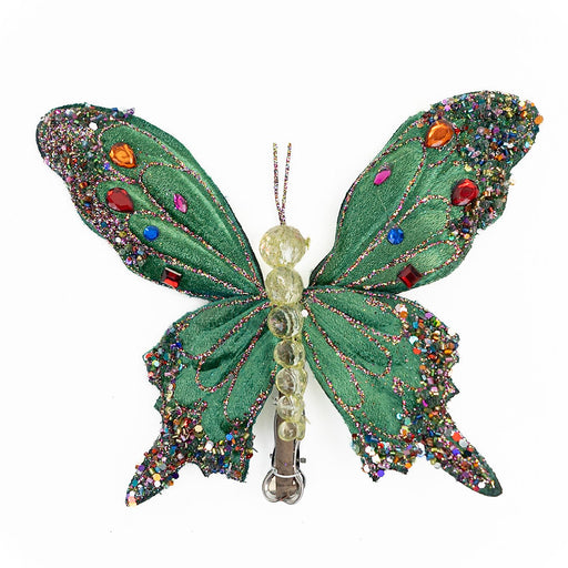 7" Emerald Butterfly Clip with Mutil Color Jewels