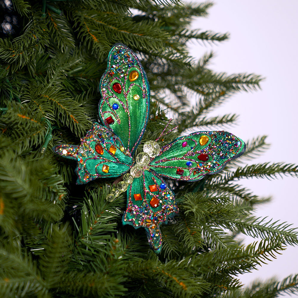 7" Emerald Butterfly Clip with Mutil Color Jewels