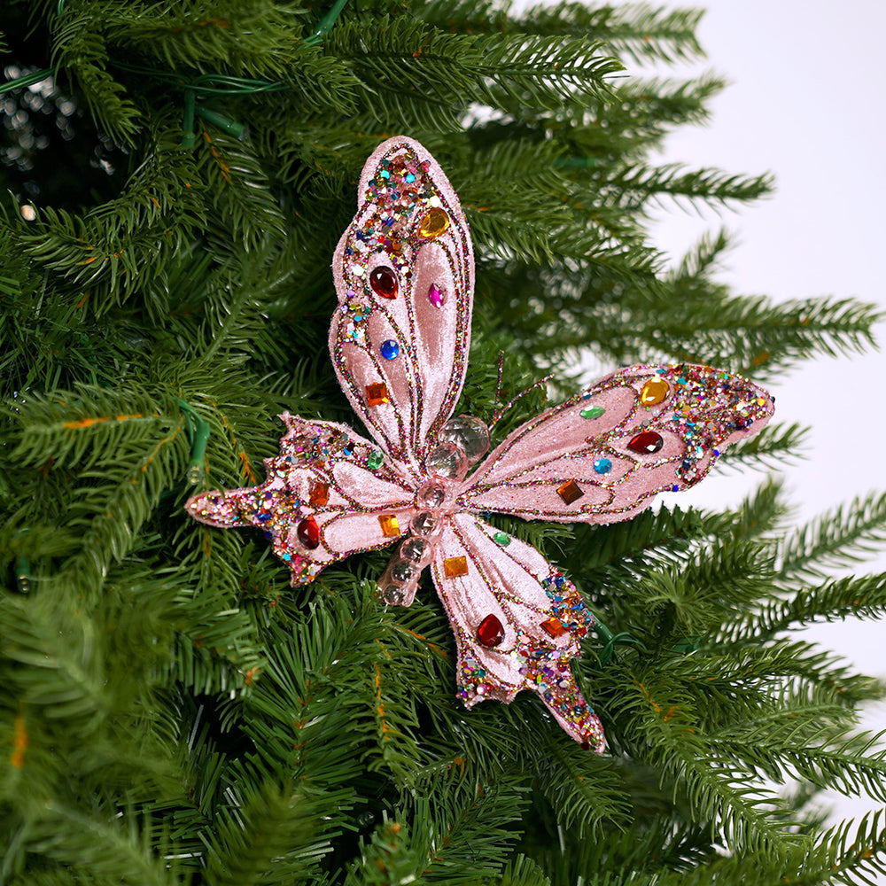 7" Pink Butterfly Clip with Mutil Color Jewels