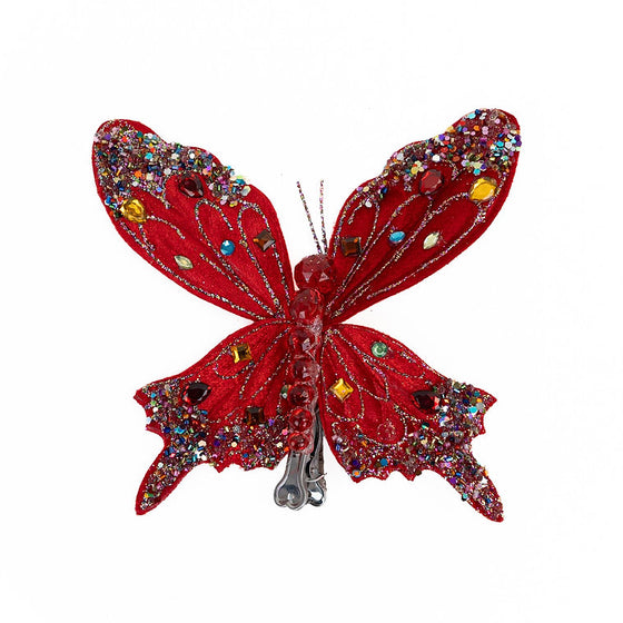 7" Red Butterfly Clip with Mutil Color Jewels