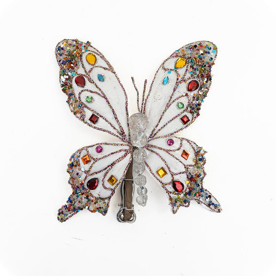 7" White Butterfly Clip with Mutil Color Jewels