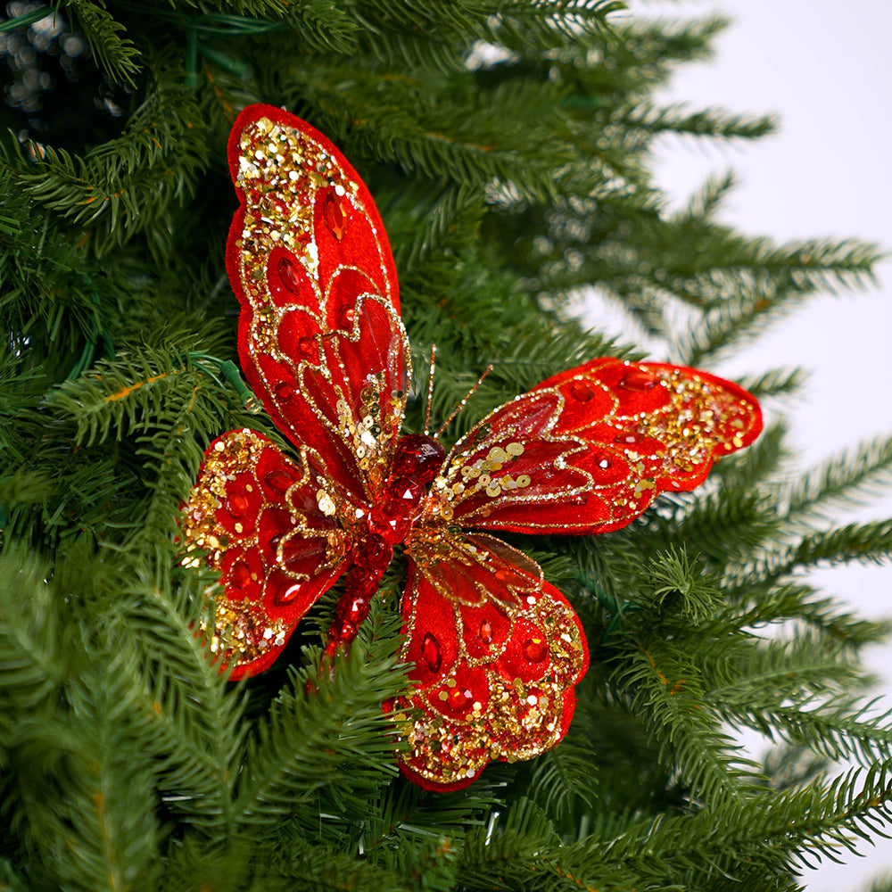 8" Red & Gold Butterfly Clip