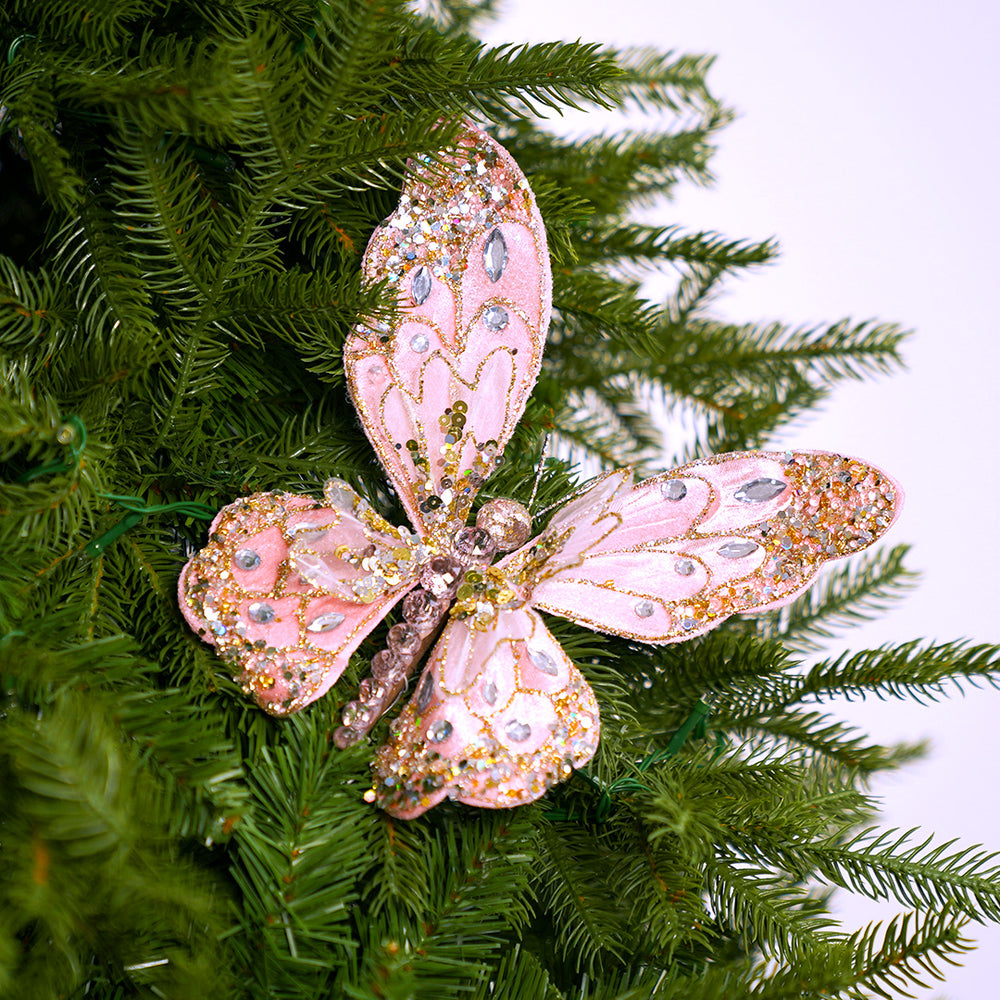 8" Pink & Platinum Butterfly Clip
