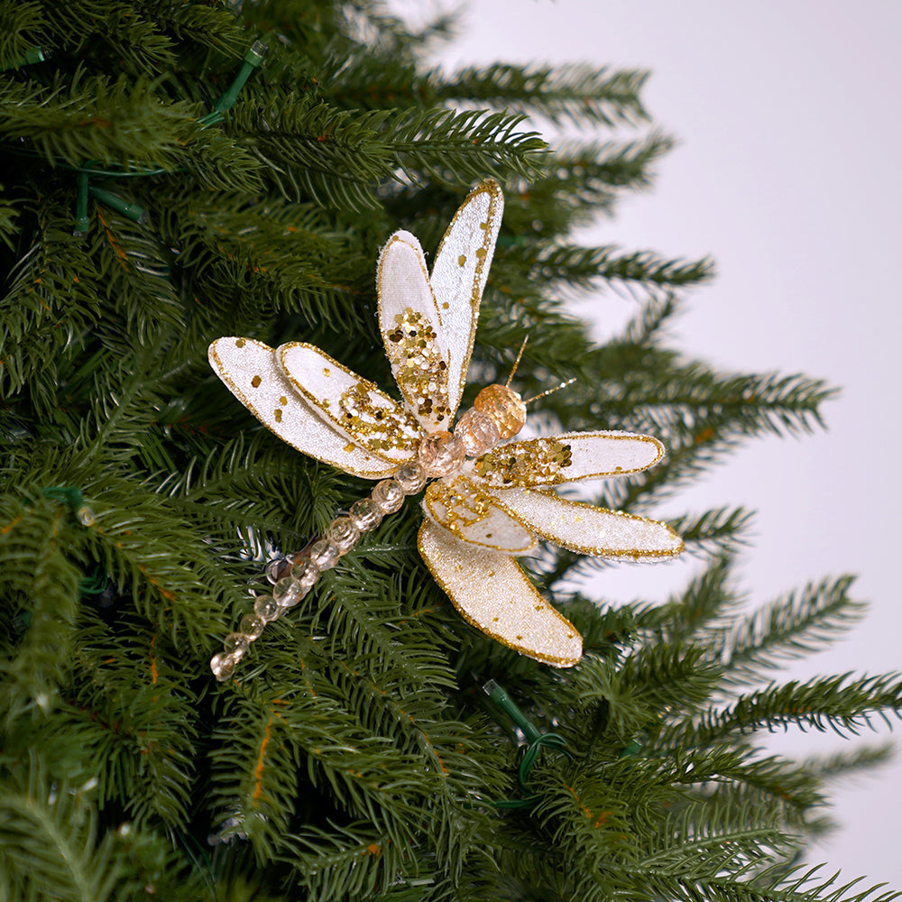 7" Ivory & Gold Dragonfly Clip