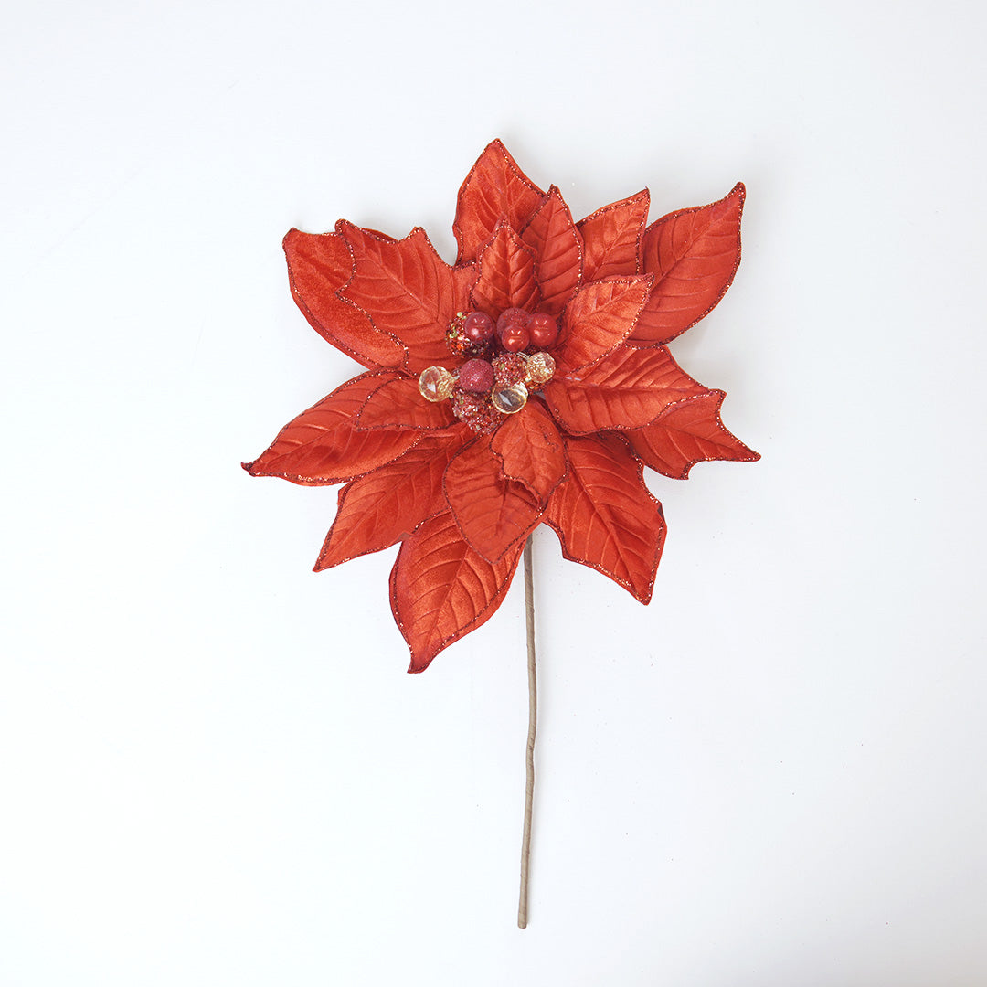 16" Red Velvet Poinsettia Stem