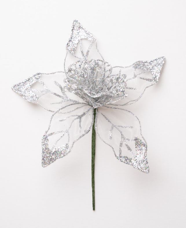 8" Glitter Mesh Poinsettia
