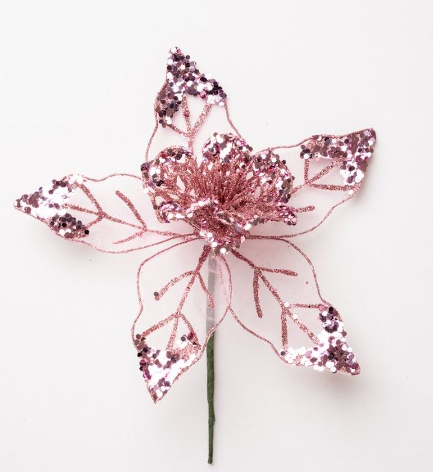 8" Glitter Mesh Poinsettia