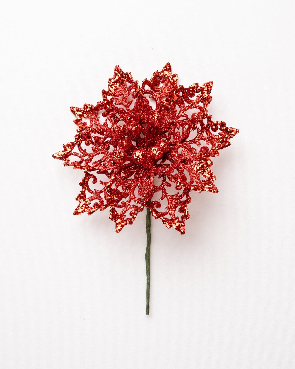 6" Glitter Poinsettia Stem