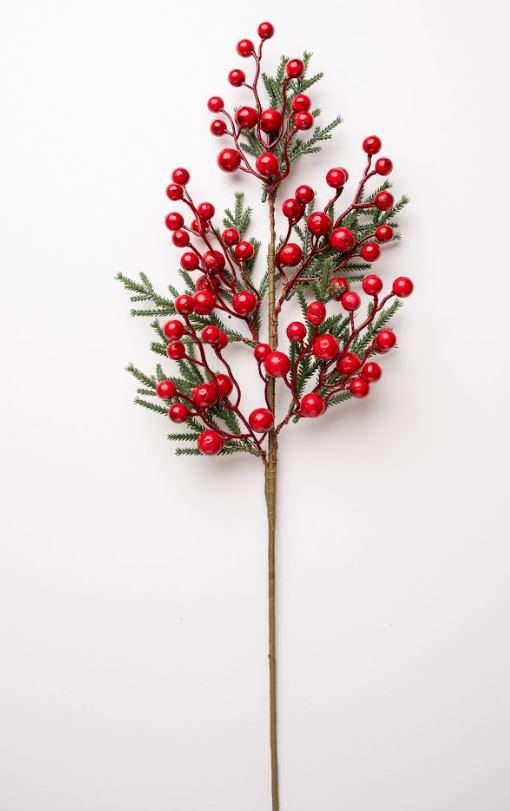 26" Red Berry With Leaves Spray