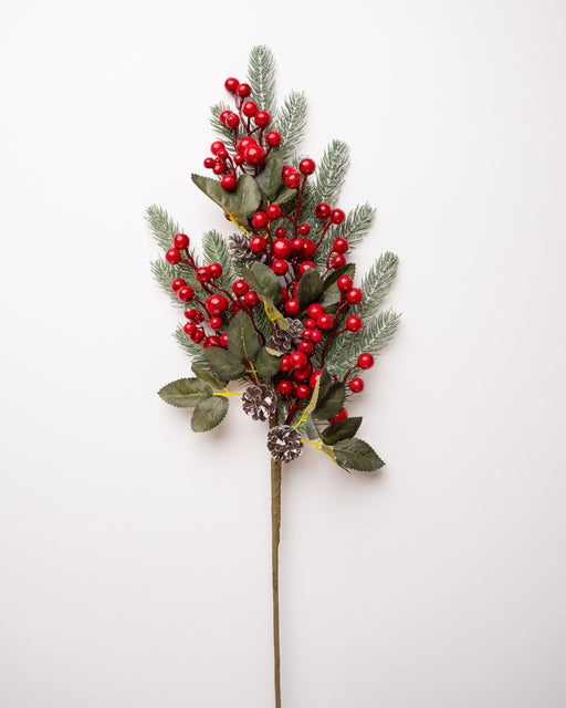 29" Red Berry And Pinecones With Leaves Pick