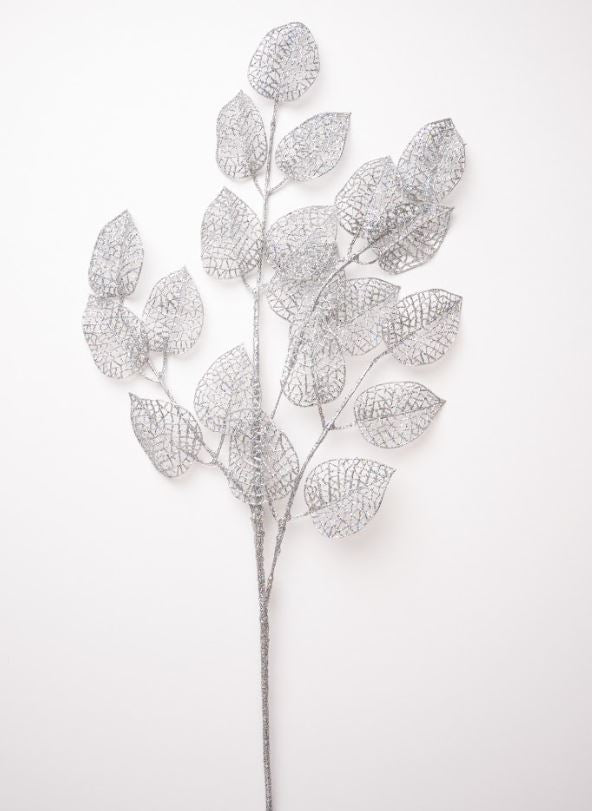 29" Glitter Leaf Spray