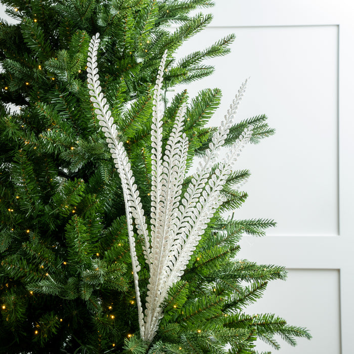 27" White Glitter Fern