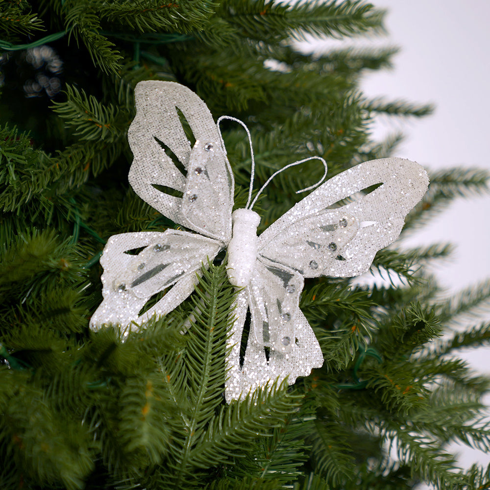 12" White Glitter Butterfly