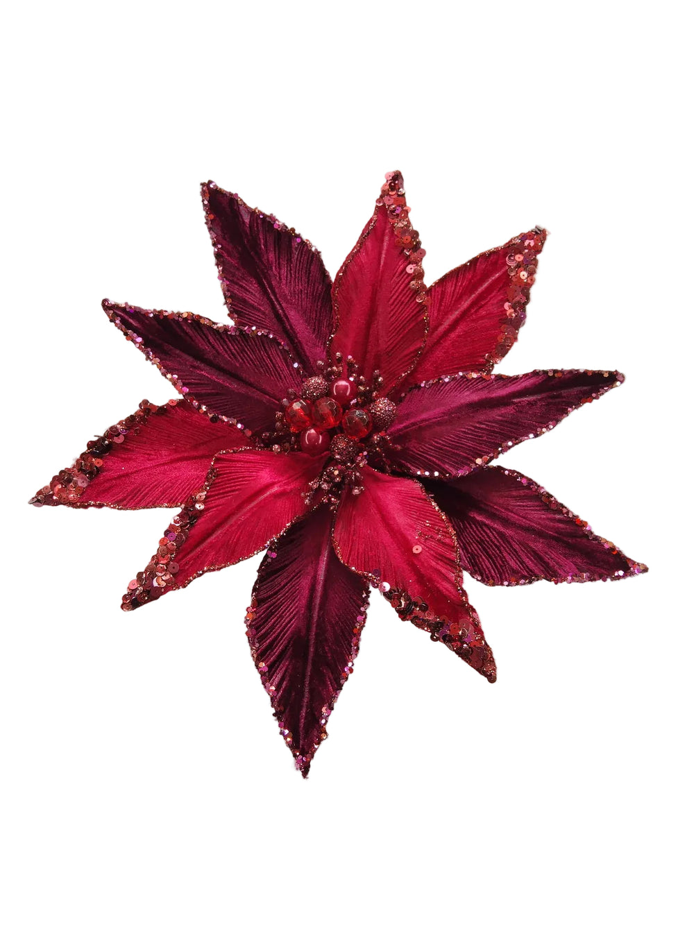 14" Glitter Sequin Edge Poinsettia Clip