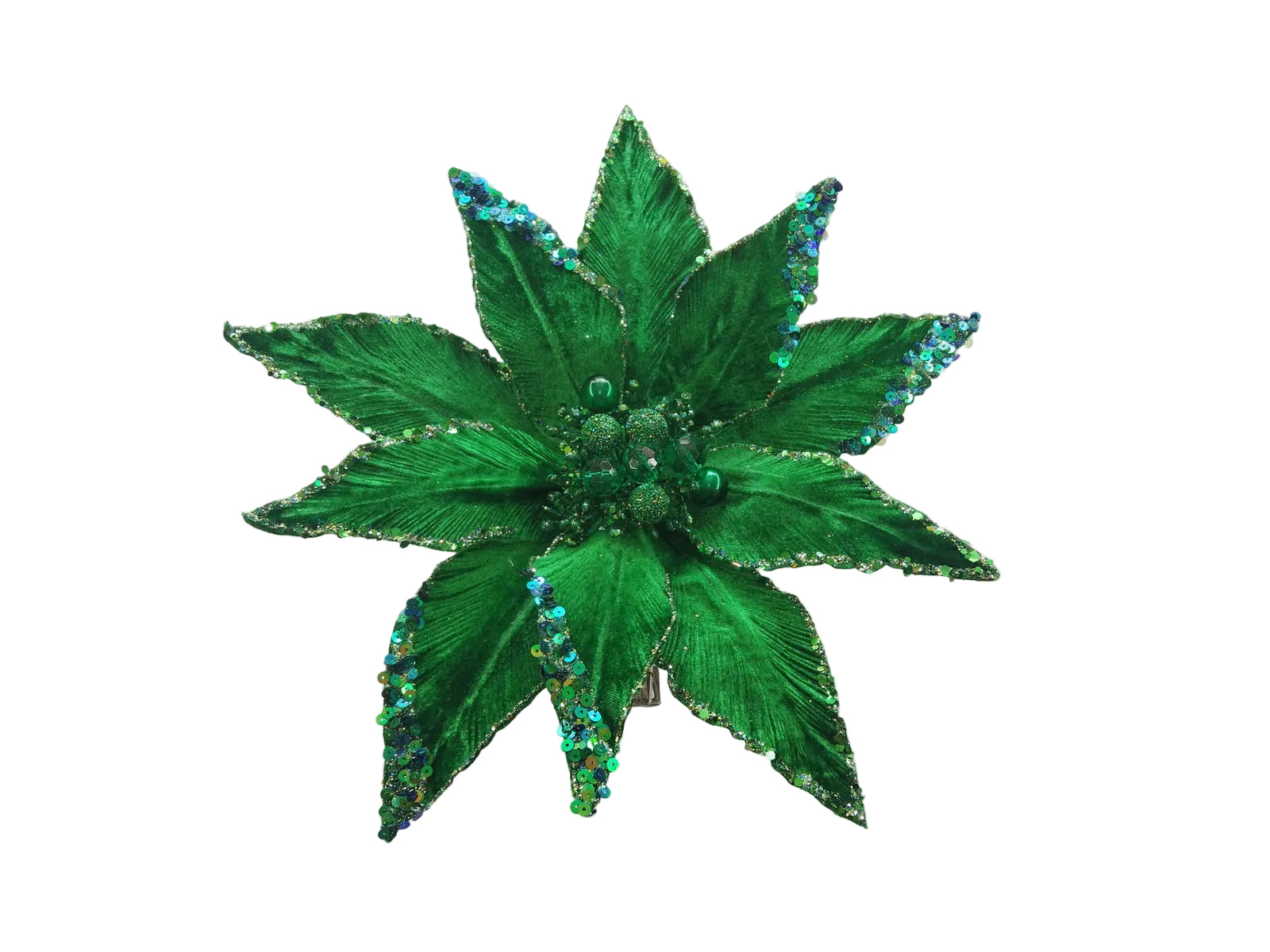 14" Glitter Sequin Edge Poinsettia Clip