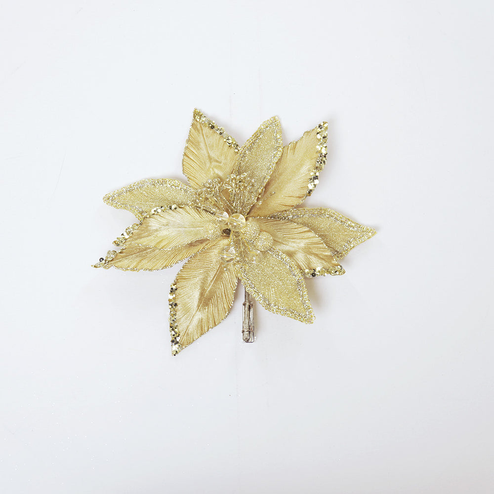10" Gold Poinsettia Clip