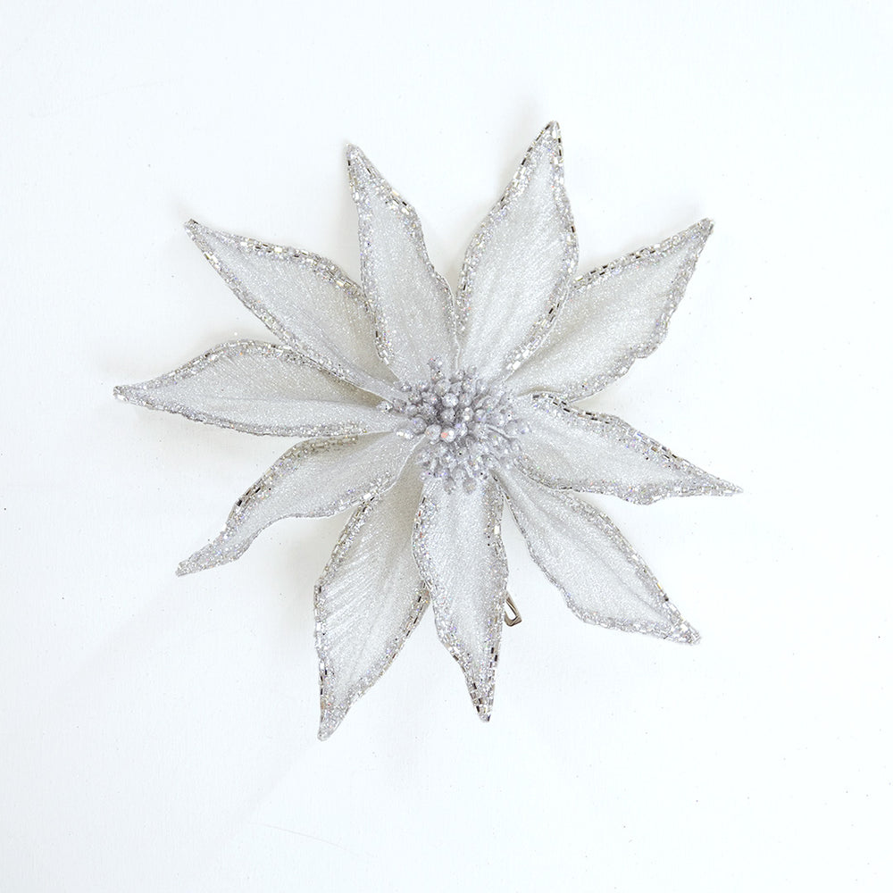 12" Silver Poinsettia Clip