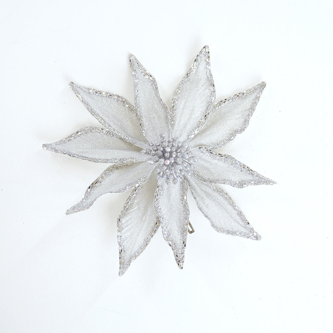 12" Silver Poinsettia Clip