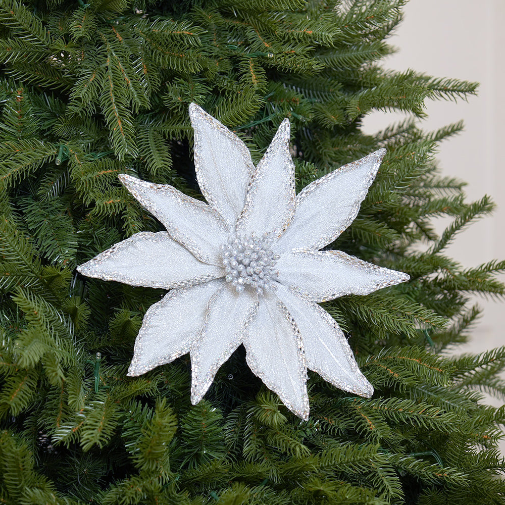 12" Silver Poinsettia Clip